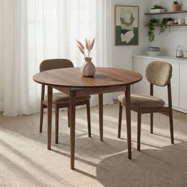 Okrúhly rozkladací jedálenský stôl s prídavnou doskou v dekore orecha ø 100 cm Viona – Kalune Design-image-2