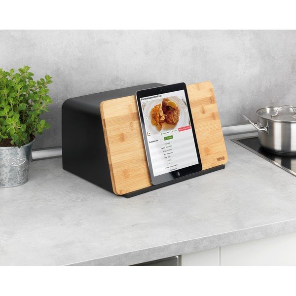 Čierna dóza na chlieb s bambusovým poklopom Wenko Kubo-image-2