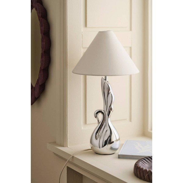Biela/v striebornej farbe stolová lampa z polyresínu (výška  53 cm) Swan – Ellos Home-image-2