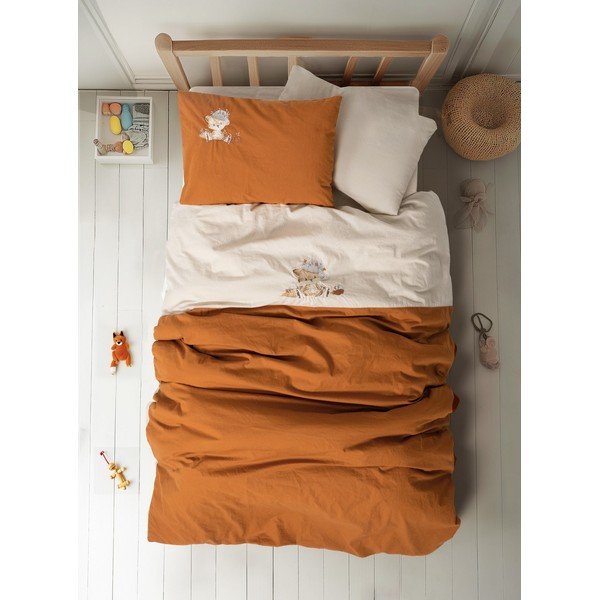 Oranžové/béžové bavlnené detské obliečky do postieľky s plachtou/4-dielne 100x150 cm Clever – Mijolnir-image-1