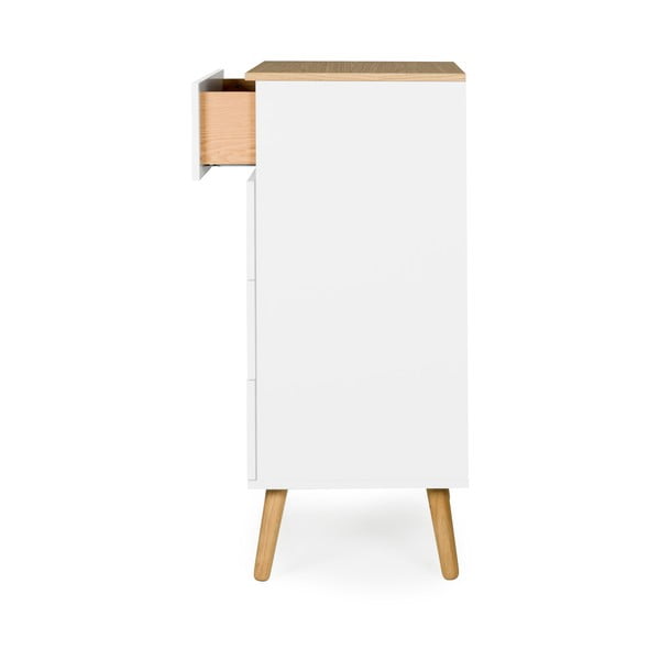 Biela skrinka s detailmi v dekore dubového dreva s 4 zásuvkami Tenzo Dot, šírka 55 cm-image-4