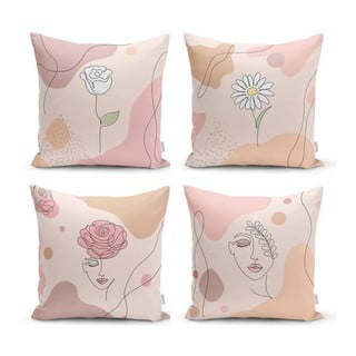 Súprava 4 dekoratívnych obliečok na vankúše Minimalist Cushion Covers Draw Art Women, 45 x 45 cm