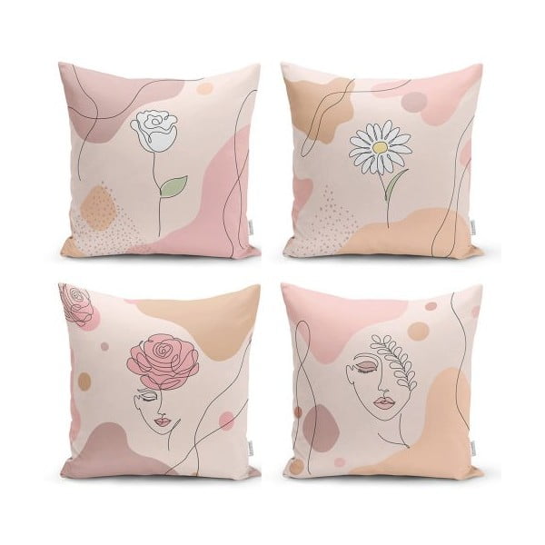 Súprava 4 dekoratívnych obliečok na vankúše Minimalist Cushion Covers Draw Art Women, 45 x 45 cm