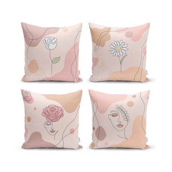 Súprava 4 dekoratívnych obliečok na vankúše Minimalist Cushion Covers Draw Art Women, 45 x 45 cm