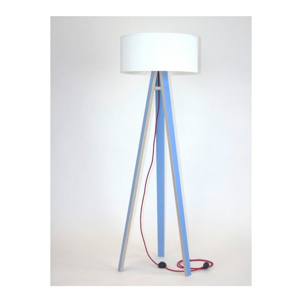 Modrá stojacia lampa s bielym tienidlom a červeným káblom Ragaba Wanda