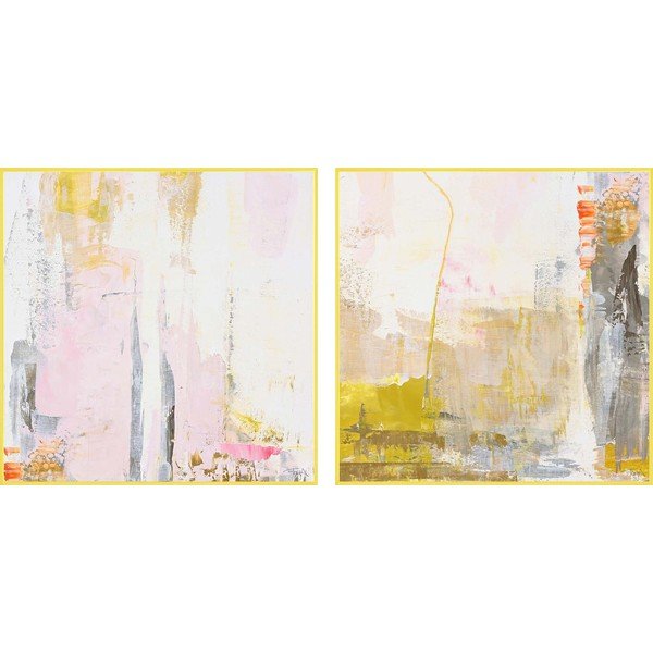 Tlačené/s ručne maľovanými prvkami obrazy v súprave 2 ks s rámom/na plátne 41,5x41,5 cm New Age Yellow – Malerifabrikken