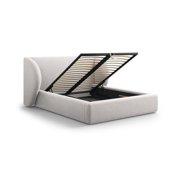 Svetlosivá čalúnená dvojlôžková posteľ s úložným priestorom s roštom 160x200 cm Miley – Micadoni Home-image-3