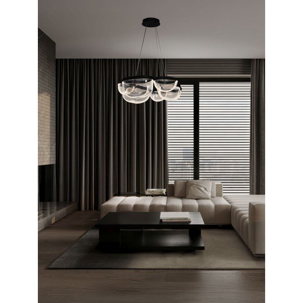 Matne čierne oceľové LED závesné svietidlo so stmievačom so skleneným tienidlom ø 83 cm Clair – Nova Luce-image-1