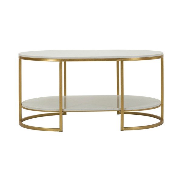 Biely/v zlatej farbe konferenčný stolík s mramorovou doskou 60x90 cm Izmir – Mauro Ferretti