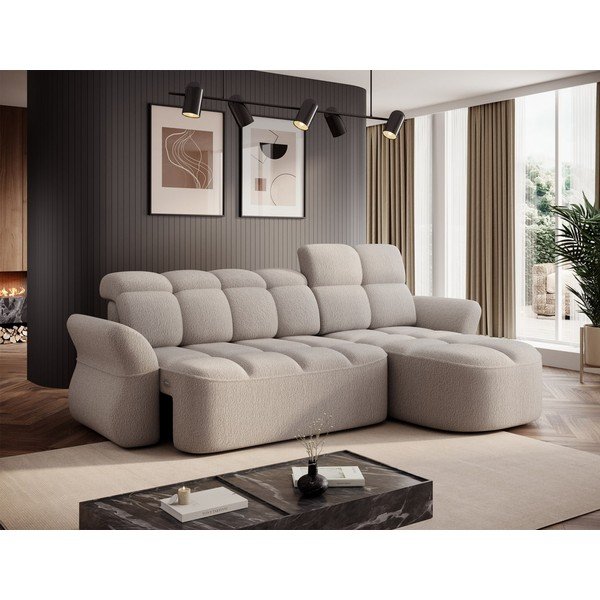 Béžová rozkladacia/s úložným priestorom rohová pohovka z textílie buklé (pravý roh/s leňoškou) Beneth – ELTAP-image-3