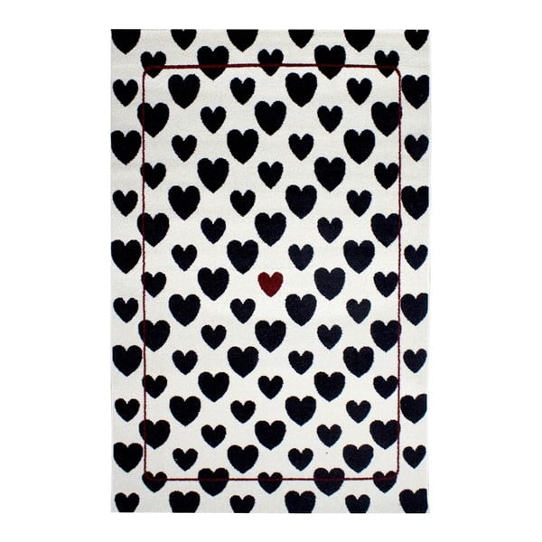 Čierno-biely koberec Razzo Heart, 120 × 170 cm