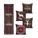 Súprava 4 vianočných obliečok na vankúš a behúň na stôl Minimalist Cushion Covers Tartan Christmas