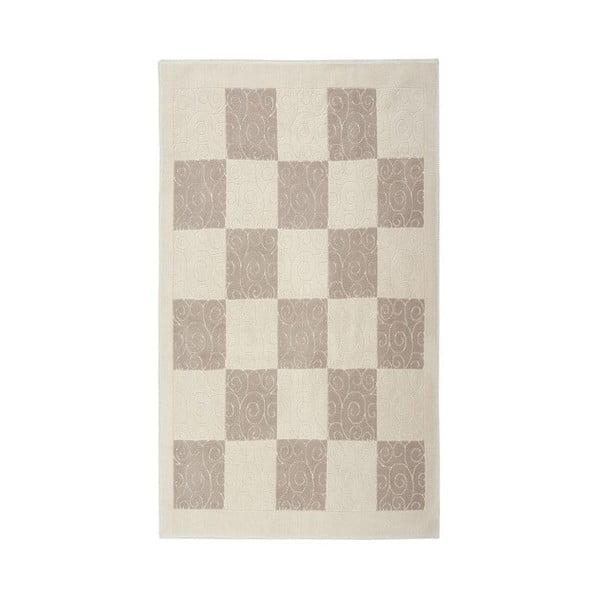 Krémový bavlnený koberec Check, 80 × 300 cm