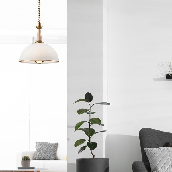 Závesné svietidlo v zlato-prírodnej farbe so skleneným tienidlom ø 30 cm Ciara – LAMKUR-image-1