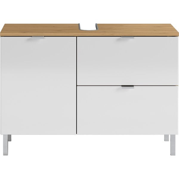Biela skrinka pod umývadlo s dubovým dekorom Germania Mauresaa, šírka 80 cm-image-2