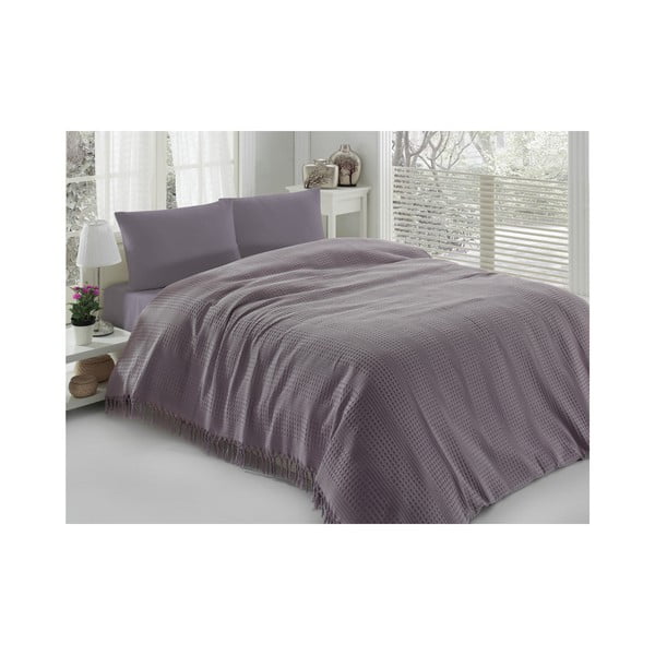 Fialová bavlnená prikrývka na dvojlôžko Pique, 220 × 240 cm-image-1
