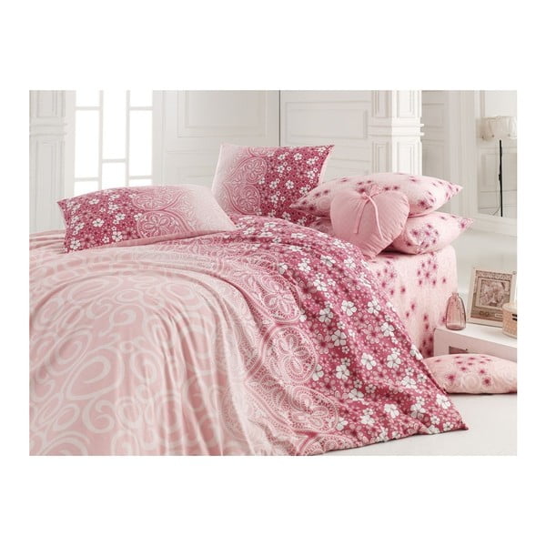 Ružové bavlnené obliečky s plachtou Estella, 200 x 220 cm