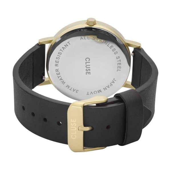 Dámske hodinky s čiernym koženým remienkom a bielym mramorovým ciferníkom Cluse La Roche Star-image-2