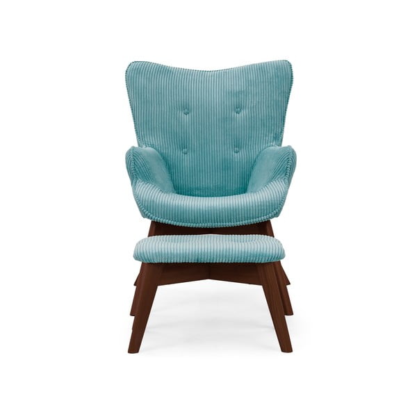 Tyrkysové menčestrové kreslo s podnožkou Niko – Ropez-image-3