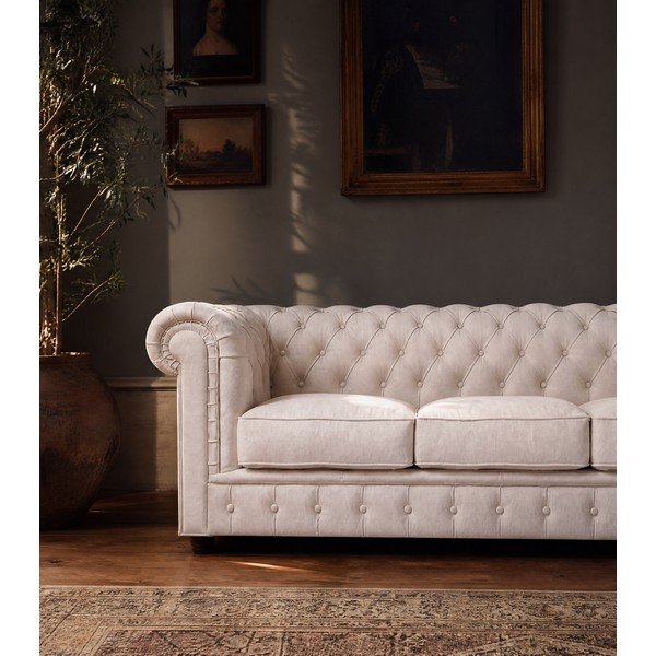 Krémová zamatová pohovka 230 cm Cambridge - Ropez-image-3