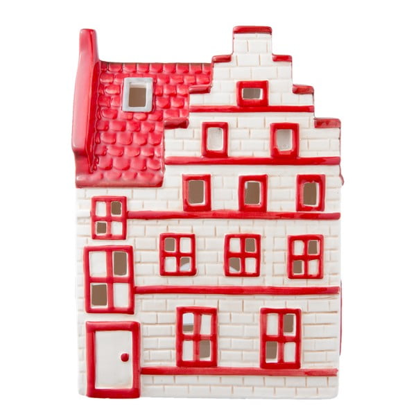 Červeno-biely svietnik Clayre & Eef Christmas House, 13 x 19 cm