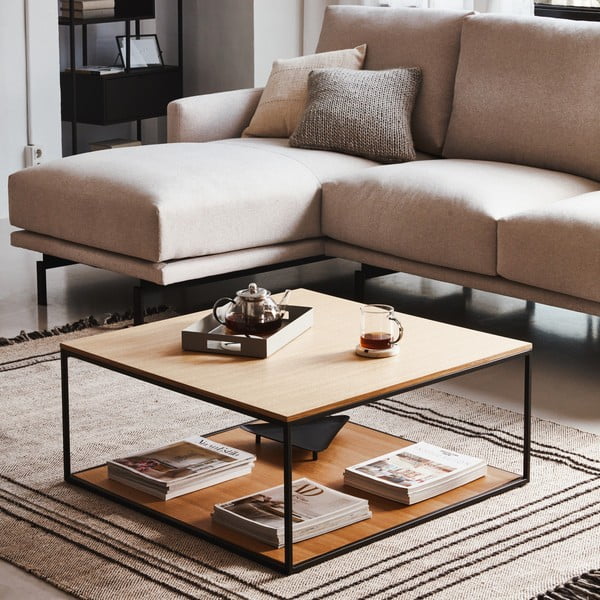 Hnedý konferenčný stolík s doskou v dekore orechového dreva 80x80 cm Yona - Kave Home-image-1