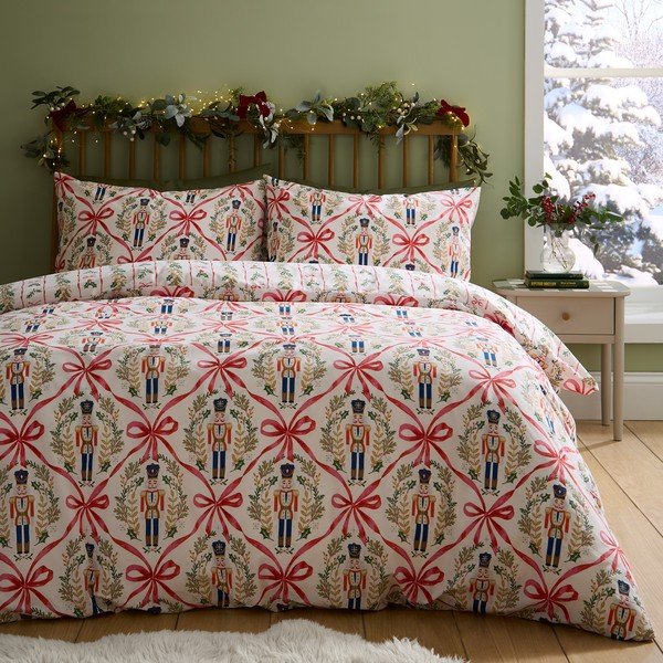 Obliečky na jednolôžko v prírodnej farbe 135x200 cm Christmas Nutcracker Bows – Catherine Lansfield
