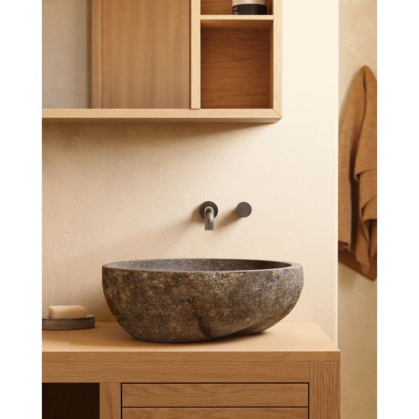 Sivé kamenné okrúhle umývadlo ø 40 cm Tetsu – Kave Home-image-1