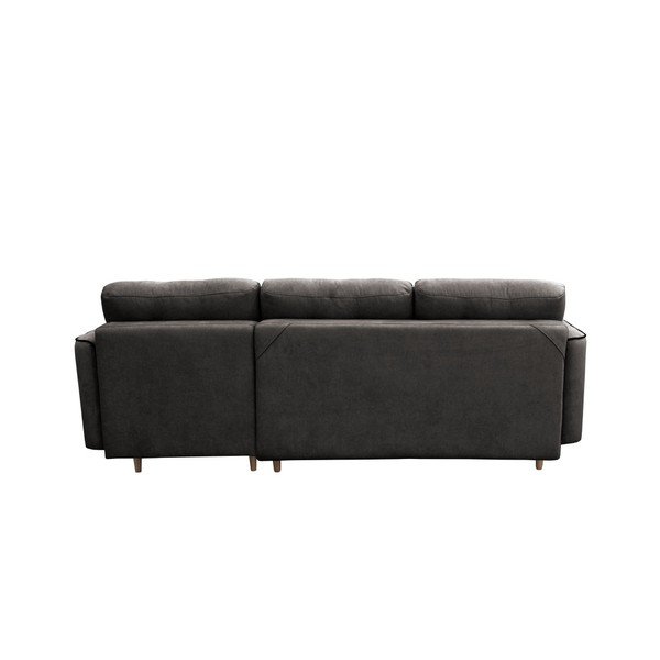 Tmavosivá rohová rozkladacia pohovka Mazzini Sofas Ladybird, pravý roh, svetlé nohy-image-1