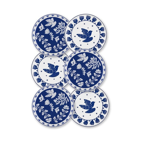 Súprava 6 bielo-modrých porcelánových dezertných tanierov Mia Bloom, ⌀ 19 cm