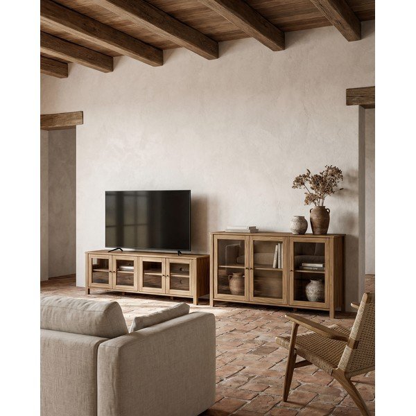 Vitrína z borovicového dreva v prírodnej farbe 142x80x40 cm Alessandra – Marckeric-image-1