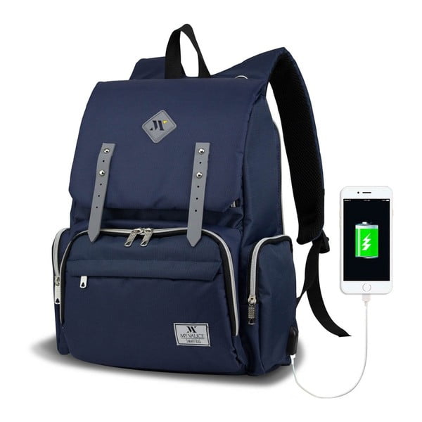 Tmavomodrý batoh pre mamičky s USB portom My Valice MOTHER STAR Baby Care Backpack