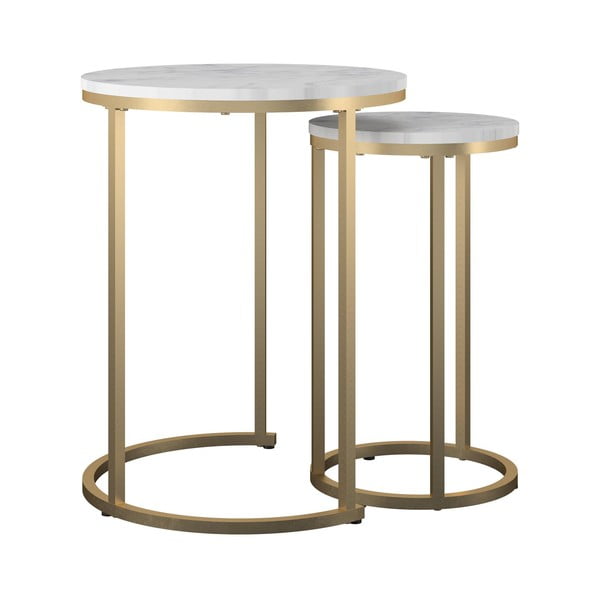 Biele/v zlatej farbe okrúhle konferenčné stolíky v súprave 2 ks s doskou v dekore mramoru ø 45 cm Amelia – CosmoLiving by Cosmopolitan-image-2