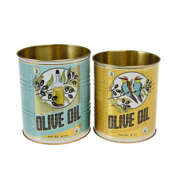 Dekoratívne cínové úložné boxy v súprave 2 ks ø 11x13 cm Olive Oil – Rex London-image-1