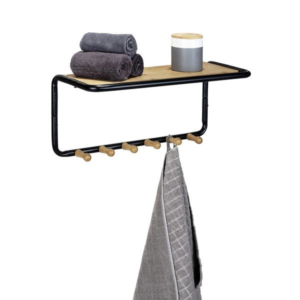 Čierny/prírodný kovový nástenný vešiak s poličkou Loft - Wenko-image-2