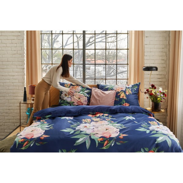 Námornícky modré obliečky na dvojlôžko z bavlneného saténu Bonami Selection Floret, 200 x 220 cm-image-4