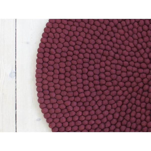 Tmavý višňovočervený guľôčkový vlnený koberec Wooldot Ball rugs, ⌀ 90 cm