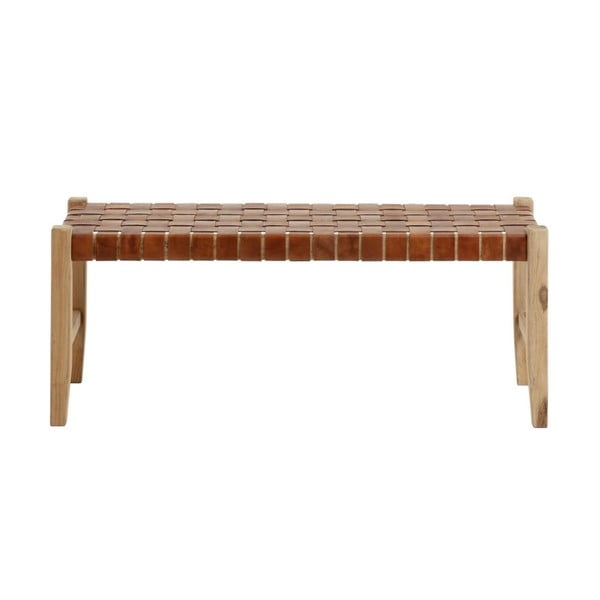 Koňakovohnedá/v prírodnej farbe kožená lavica Calixta – Kave Home