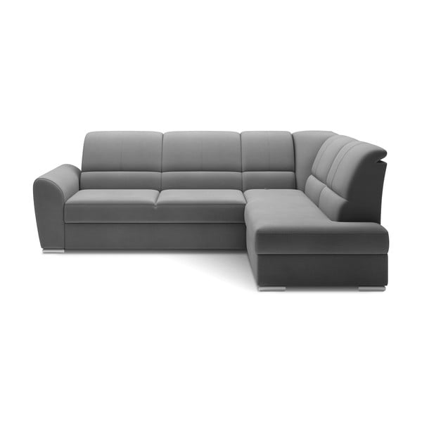 Sivá zamatová rozkladacia/s úložným priestorom rohová pohovka (pravý roh/do L) Siber – ELTAP