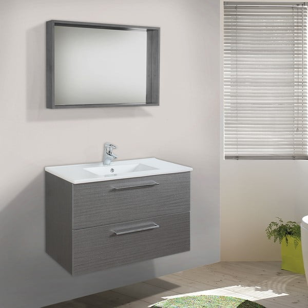Kúpeľňová skrinka s umývadlom a zrkadlom Giro, odtieň sivej, 80 cm