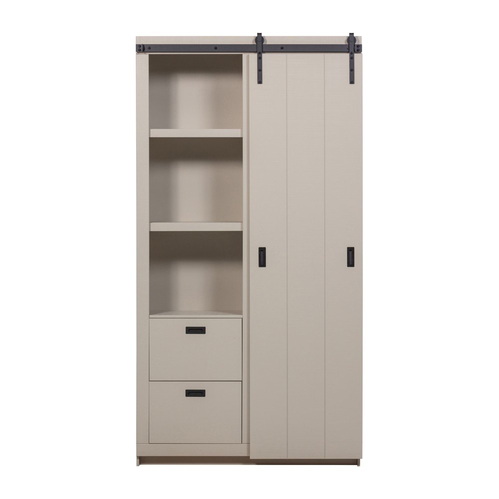 Sivobéžová skrinka z borovicového dreva s posuvnými dverami 122x230x37 cm Slide – vtwonen