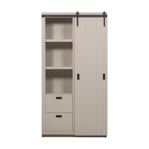 Sivobéžová skrinka z borovicového dreva s posuvnými dverami 122x230x37 cm Slide – vtwonen