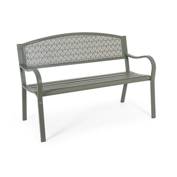 Kaki kovová záhradná lavica Lizette – Bizzotto-image-2
