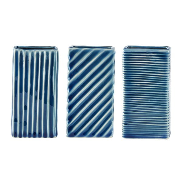 Sada 3 modrých keramických váz KJ Collection Lines, 6 x 12 cm