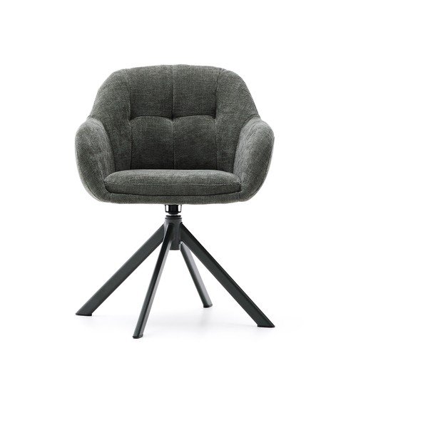 Tmavozelené čalúnené jedálenské kreslo s podrúčkami Dorina – Kave Home-image-3