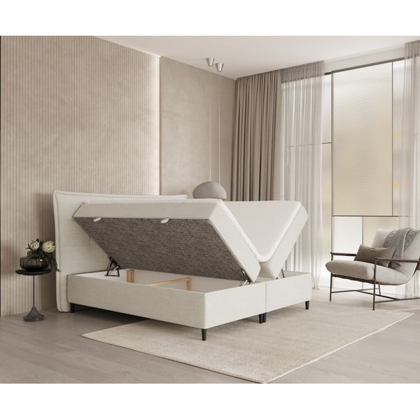 Krémovobiela boxspring posteľ s úložným priestorom 180x200 cm Sinai – Maison de Rêve-image-2