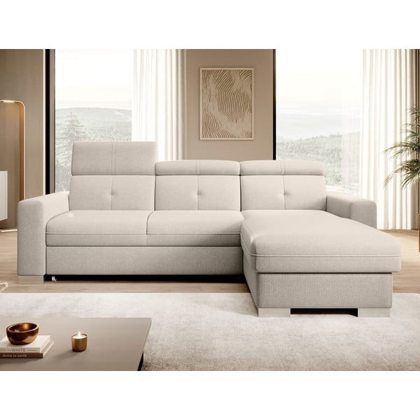 Béžová rozkladacia/s úložným priestorom rohová pohovka (pravý roh/s leňoškou) Fresia – ELTAP-image-1