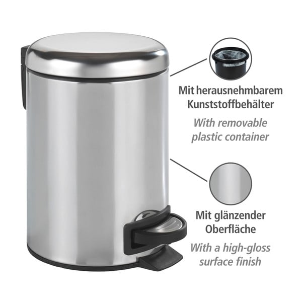 Pedálový odpadkový kôš v striebornej farbe Wenko Leman Shiny, 3 l-image-4