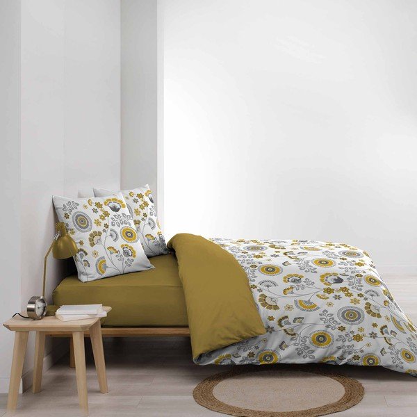 Okrovožlto-biele predĺžené mušelínové obliečky na dvojlôžko 260x240 cm Garancia – douceur d'intérieur-image-3