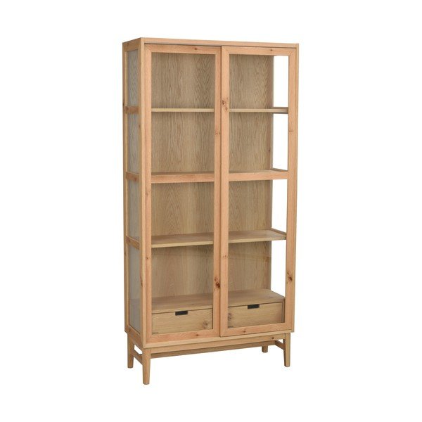 Vitrína v dekore duba s posuvnými dverami v prírodnej farbe 100x203 cm Hazelton – Rowico-image-3